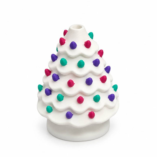 Sugar Plum white Christmas tree 3D printed bead with pink purple and teal lights