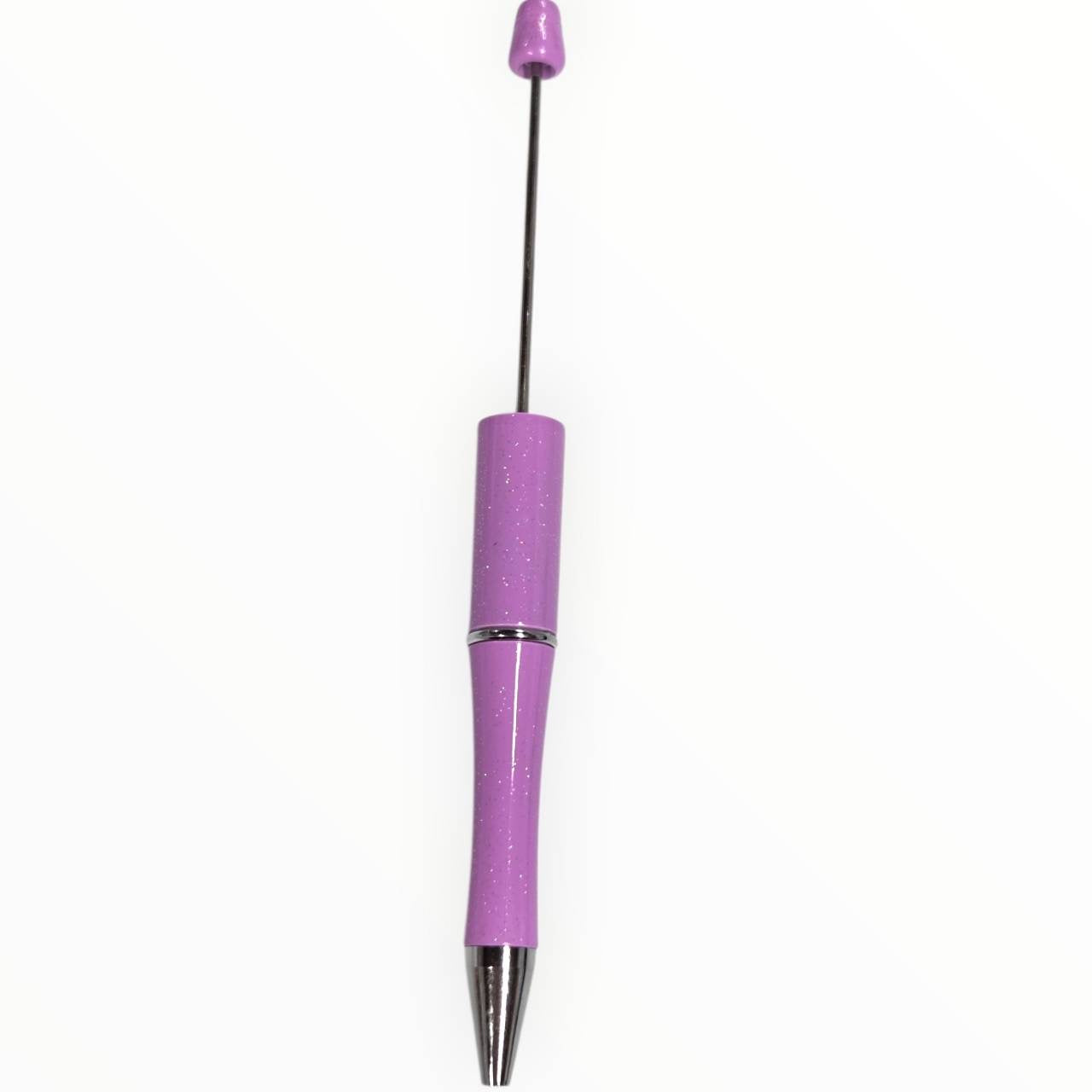 Lavender glitter beadable pen with gunmetal hardware for DIY beaded pen projects.