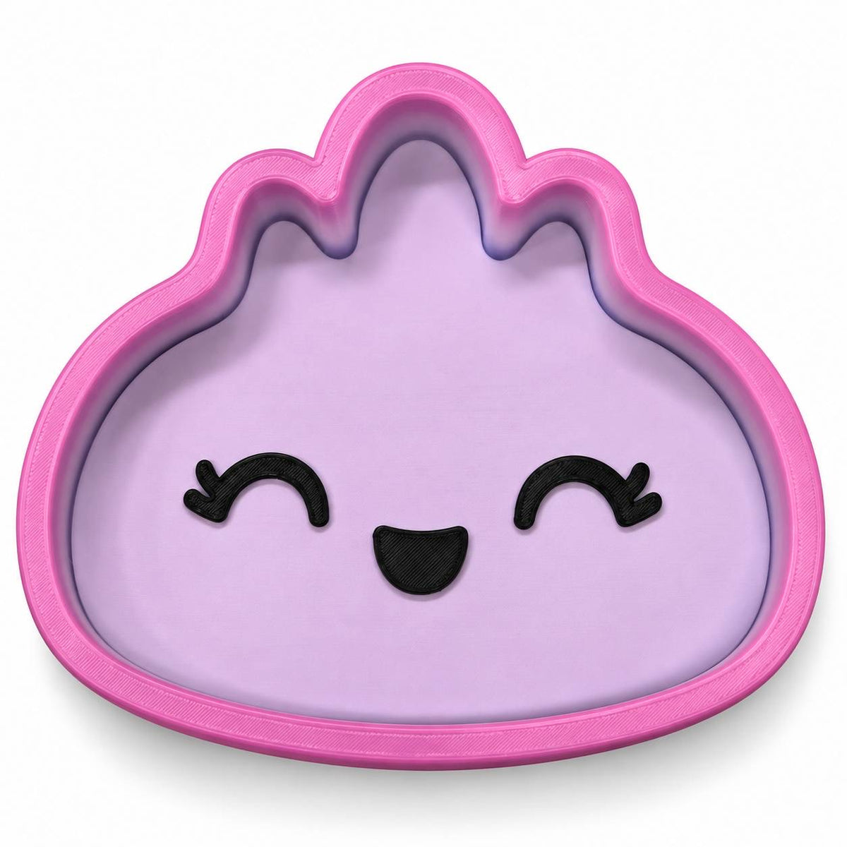 Lavender Kiss lavender and pink Full Size Dumpling 3D printed bead and trinket tray with black smiling face
