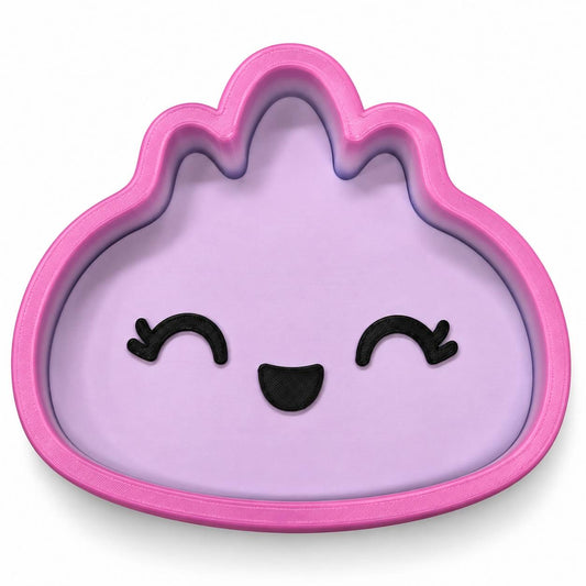 Lavender Kiss lavender and pink Full Size Dumpling 3D printed bead and trinket tray with black smiling face
