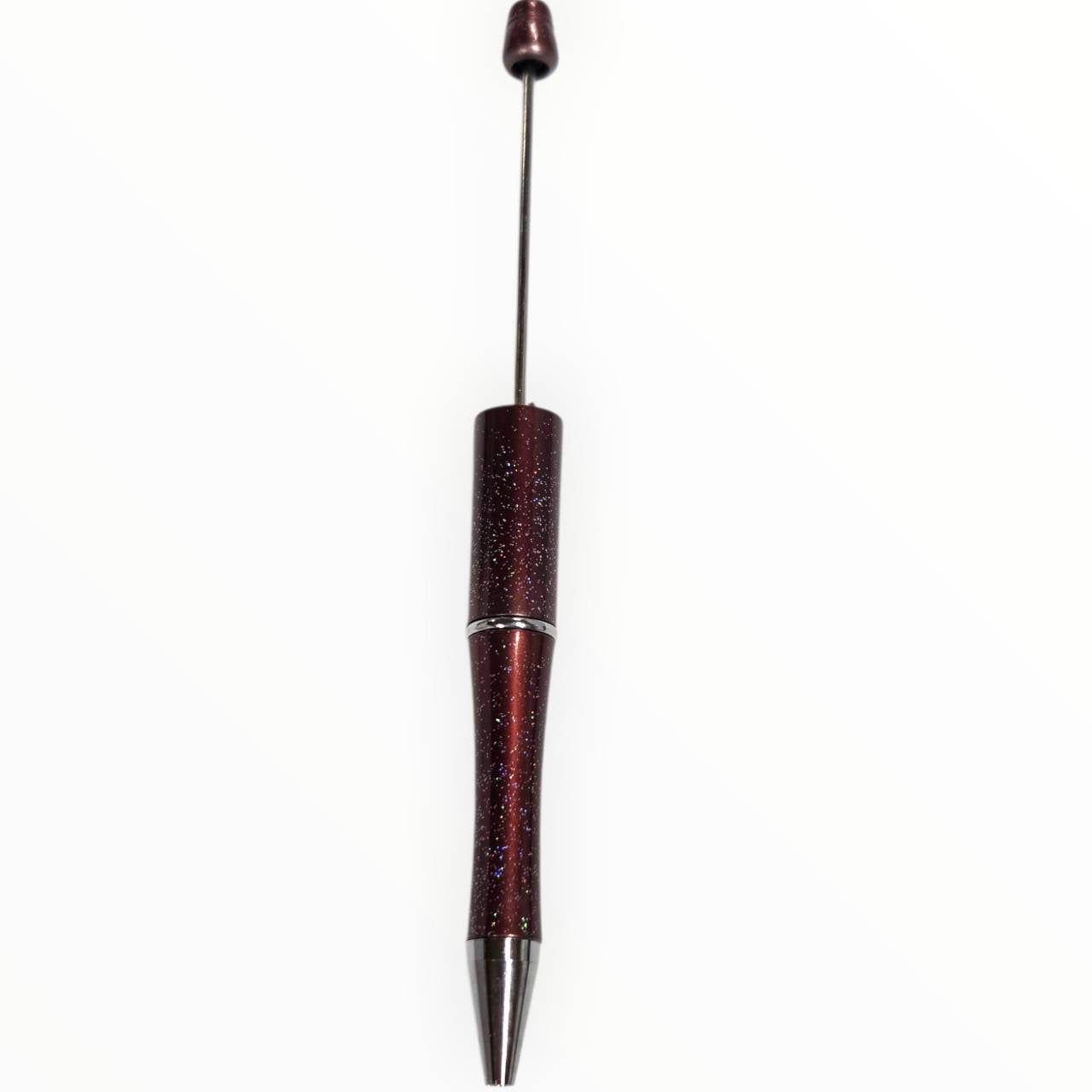Burgundy glitter beadable pen with gunmetal hardware for DIY beaded pen projects.