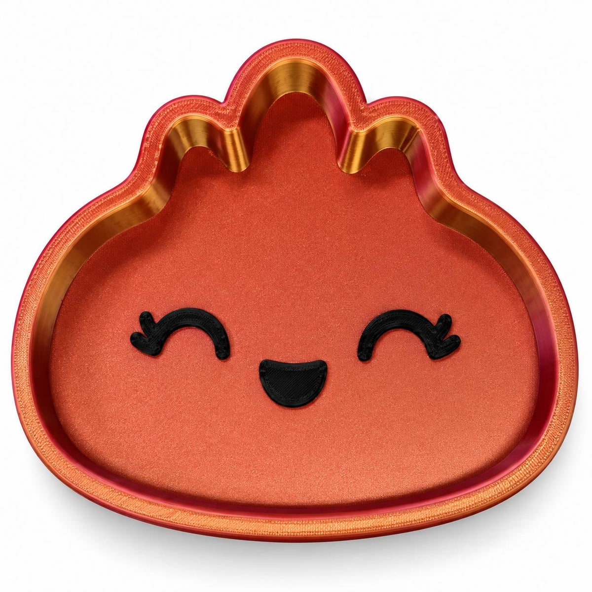 Ember Glow copper orange metallic Full Size Dumpling 3D printed bead and trinket tray with black smiling face