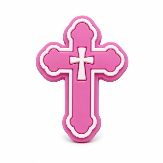 Pretty in Faith pink and white cross focal bead