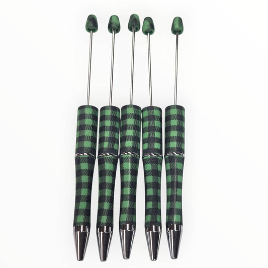 Green Plaid Beadable Pens (5 Pack)