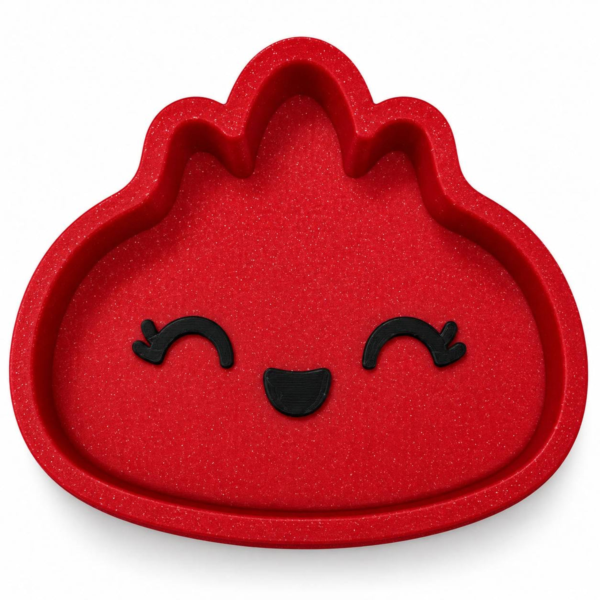 Ruby Sparkle red glitter Full Size Dumpling 3D printed bead and trinket tray with black smiling face