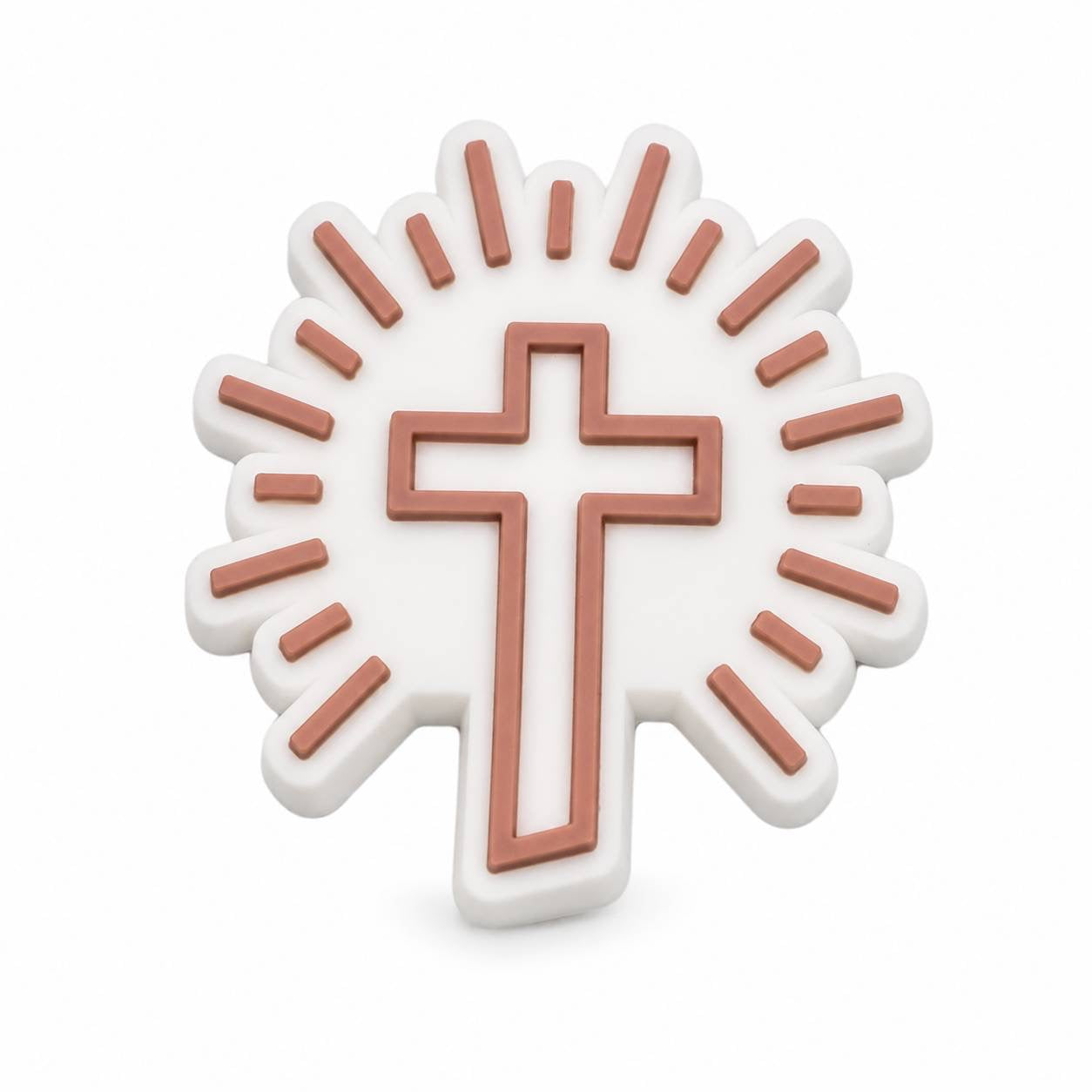 Radiant Faith white and brown cross focal bead with radiating design
