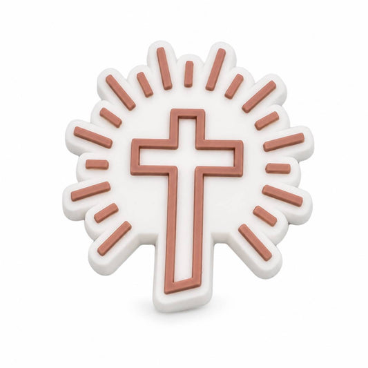 Radiant Faith white and brown cross focal bead with radiating design