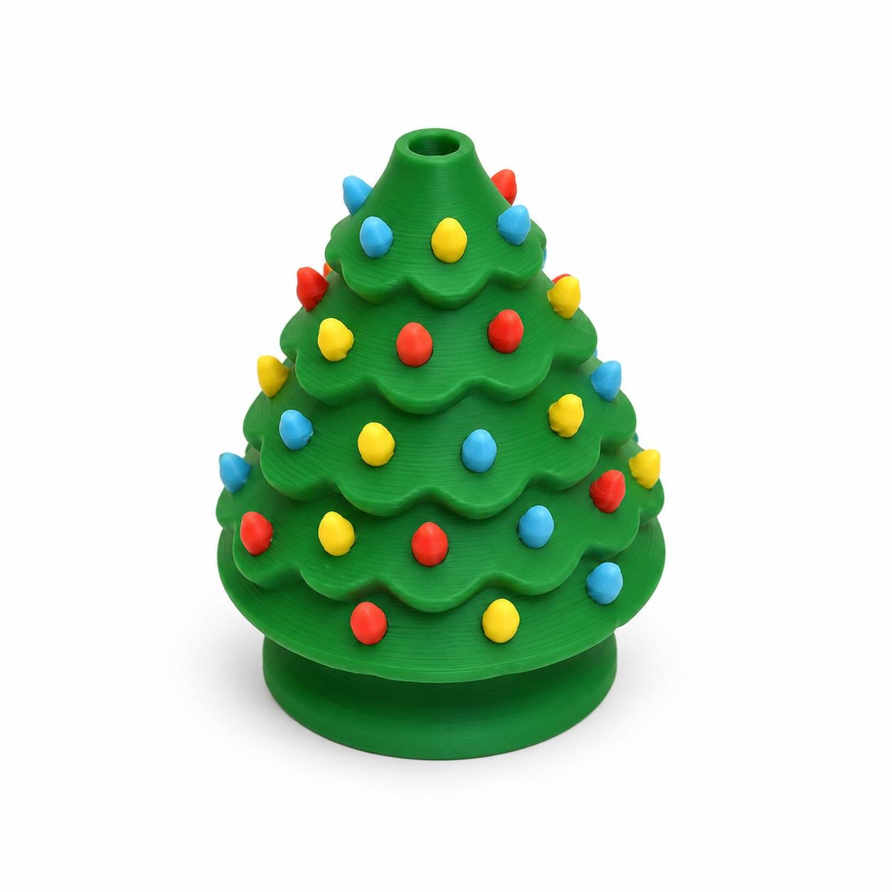Green Christmas tree 3D printed bead with colorful red yellow and blue lights