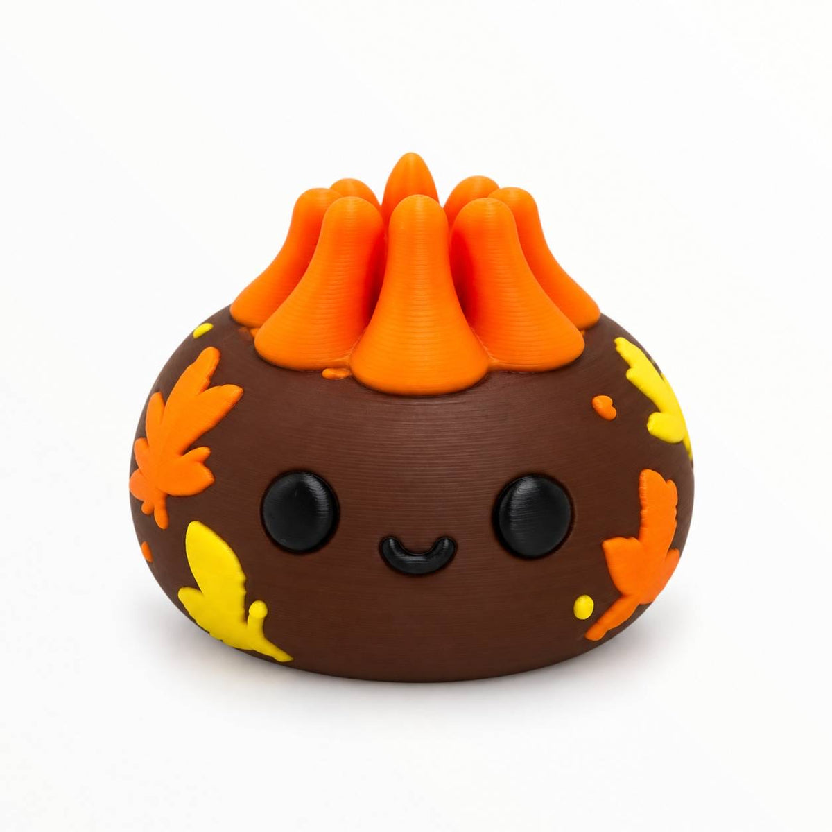 Happy Fall Y’all brown 3D printed Dumpling bead with orange and yellow autumn leaves