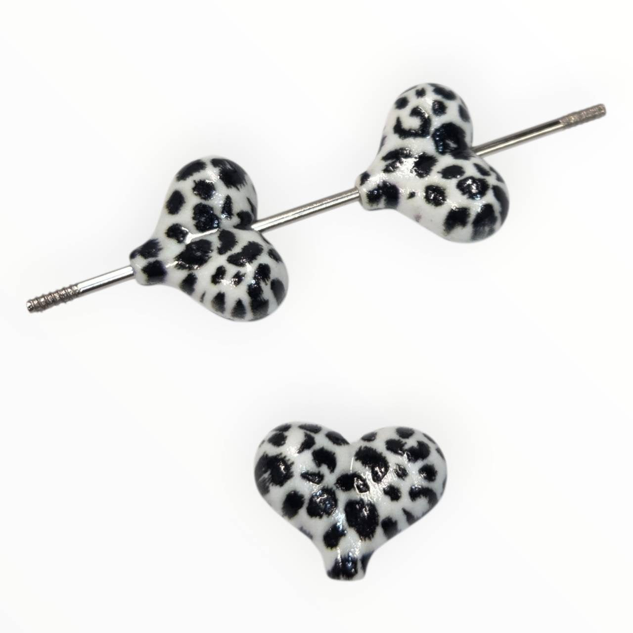 white Leopard Heart Acrylic Beads