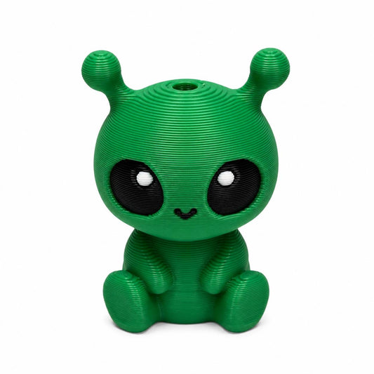 Green Orbit Alien Pen Palz 3D printed bead with cute kawaii eyes and antennae by Bailey's Beads for beadable pens, keychains, badge reels, and DIY crafts.