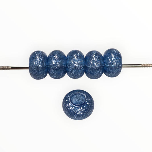Blue Glitter Large Hole Round Acrylic Beads