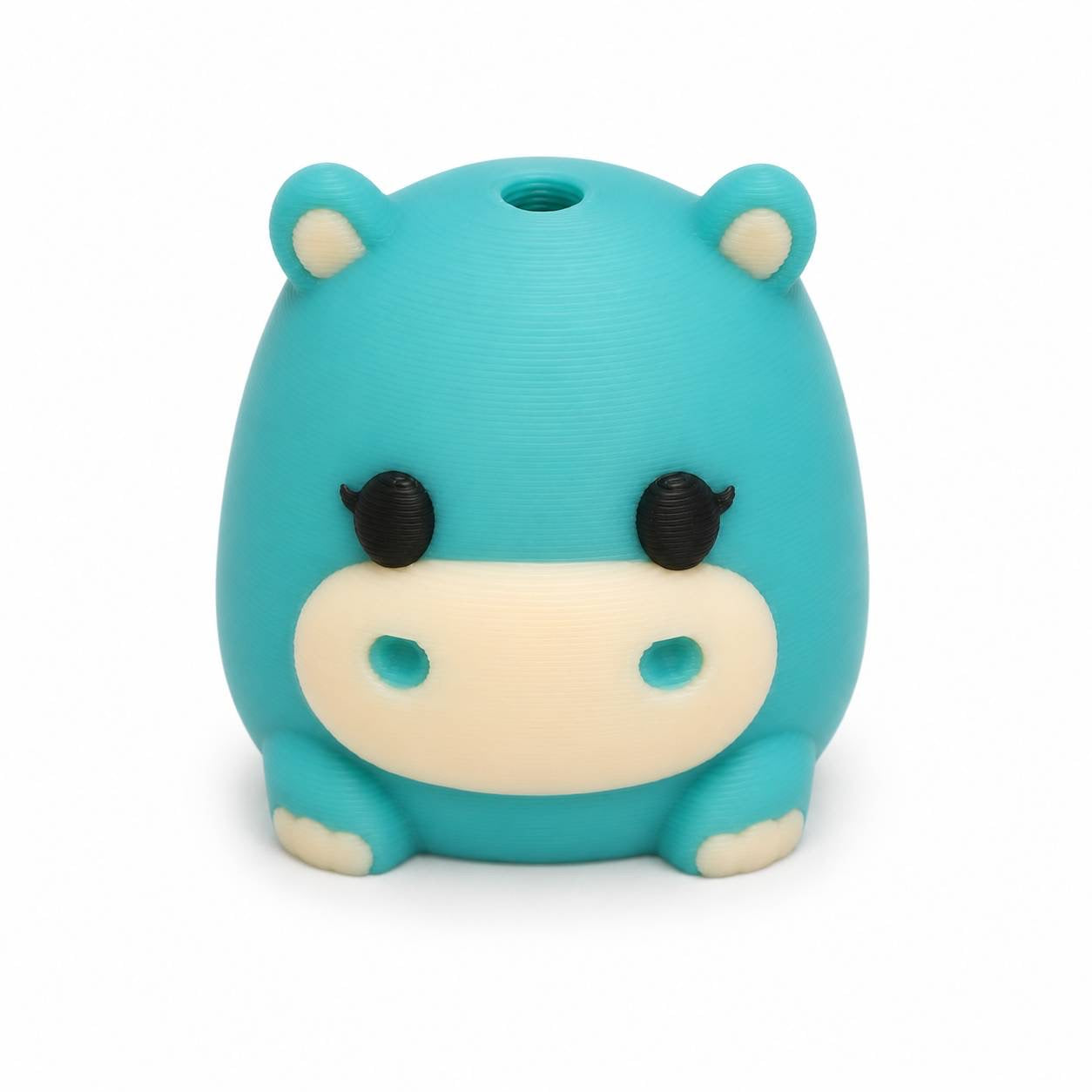 Teal Tumbles teal and cream cute hippo 3D printed bead for beadable pens and crafts