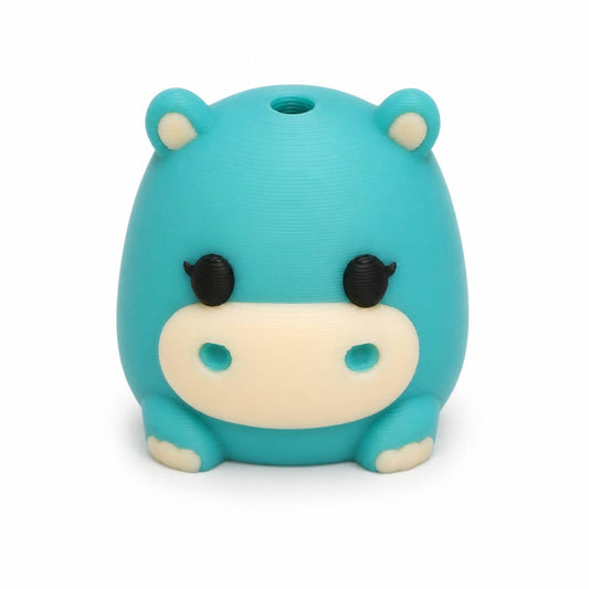 Teal Tumbles teal and cream cute hippo 3D printed bead for beadable pens and crafts