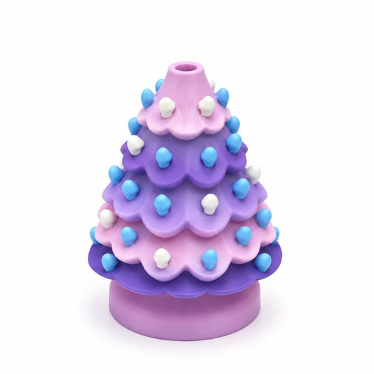 Pastel Wonderland Christmas Tree 3D printed bead featuring pink and purple branches with blue and white decorations.