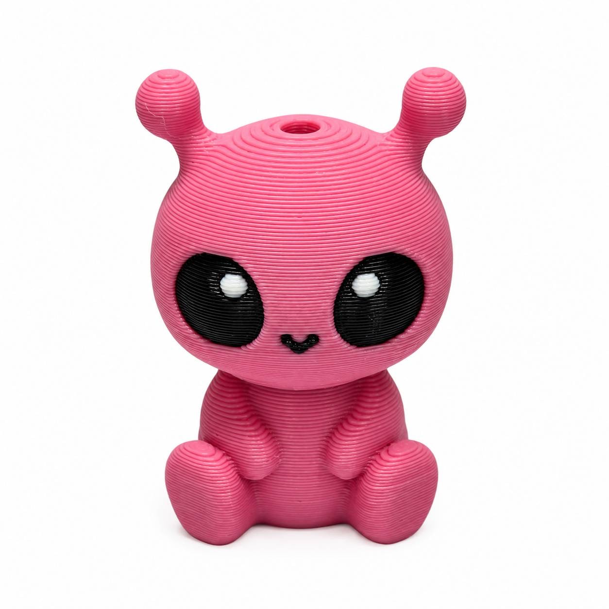 Pink Moonbean Alien Pen Palz 3D printed bead with cute kawaii eyes and antennae by Bailey's Beads for beadable pens, keychains, badge reels, and DIY crafts.