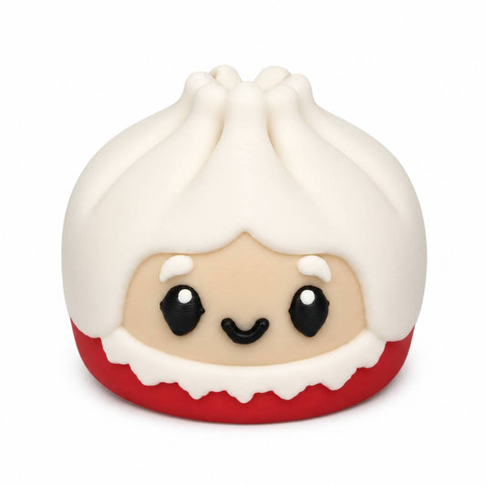 Mrs. Claus Christmas Dumpling 3D printed Pen Pal with white hair and red outfit by Bailey’s Beads