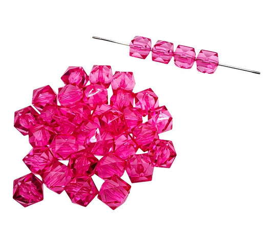 16mm Hot Pink Acrylic Ice Cube Beads