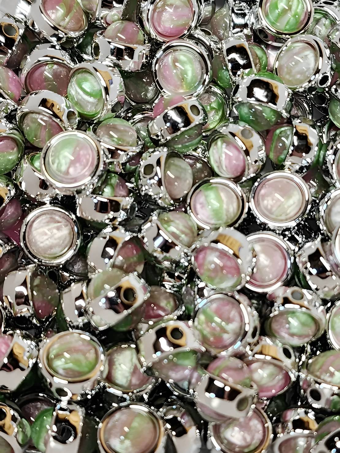 Pink & Green Marble Round Pearl Beads