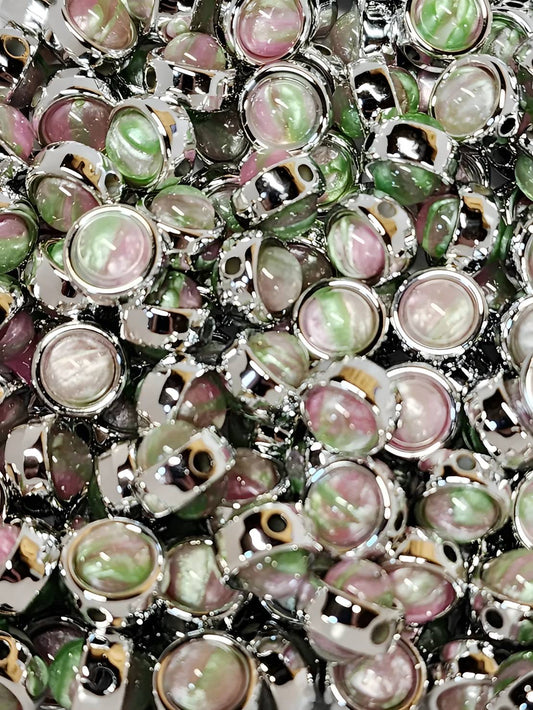 Pink & Green Marble Round Pearl Beads