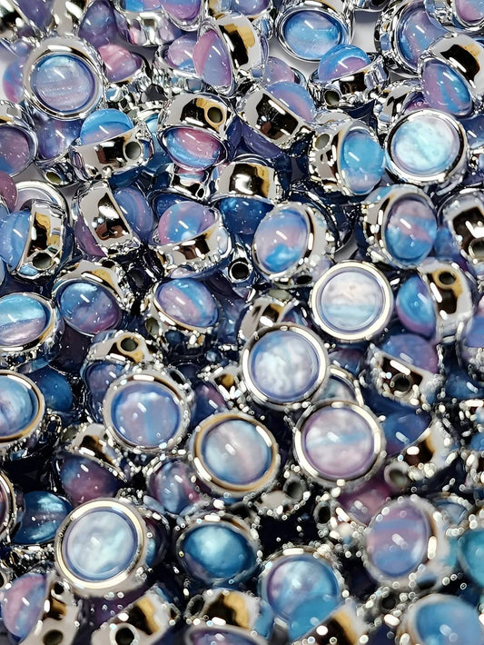 Pink & Blue Marble Round Pearl Beads
