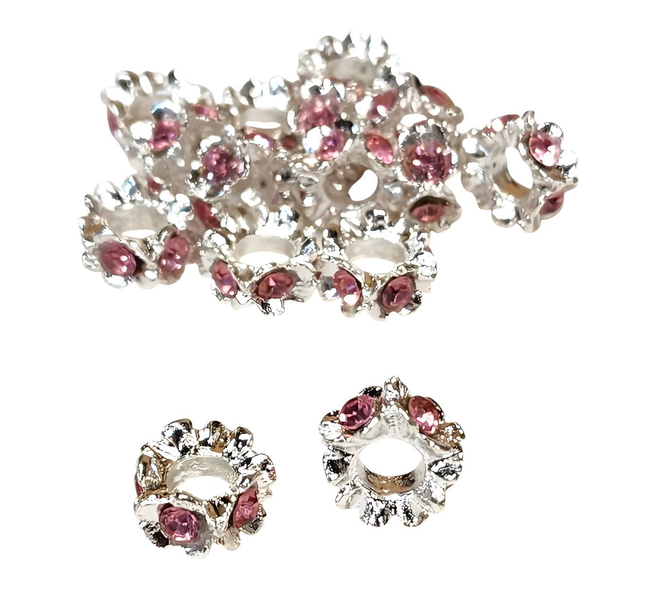 Pink Metal Rhinestone Large Hole Spacers (Rhinestone Spacers)