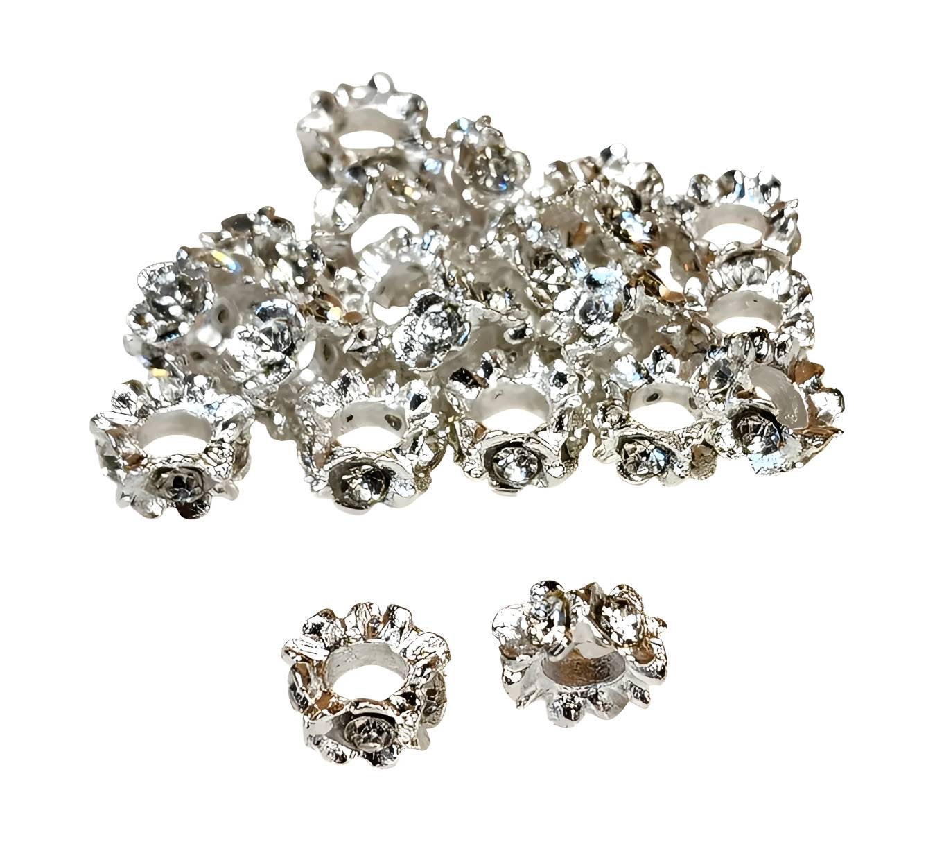 Silver Metal Rhinestone Large Hole Spacers (Rhinestone Spacers)