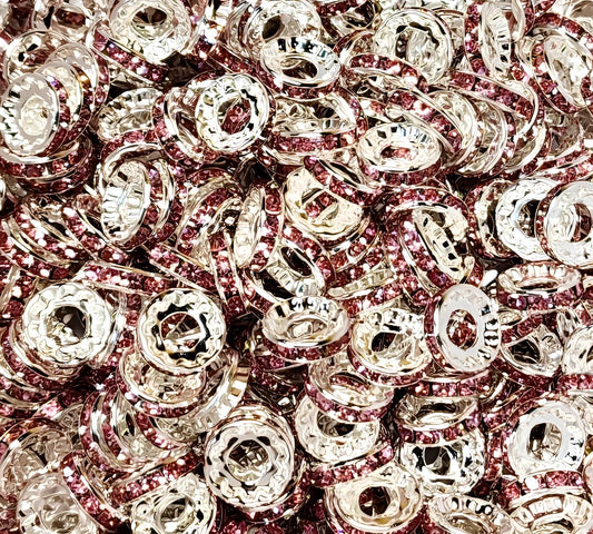 12mm Pink Large hole Rhinestone (Spacers)