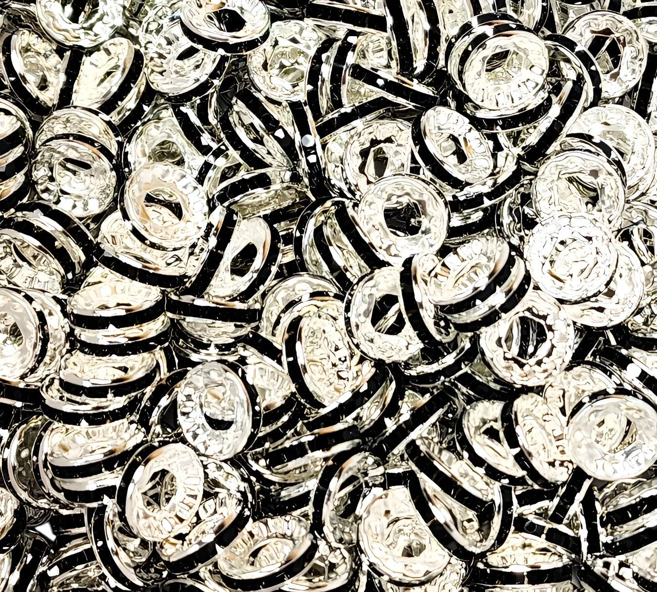 12mm Black Large hole Rhinestone (Spacers)