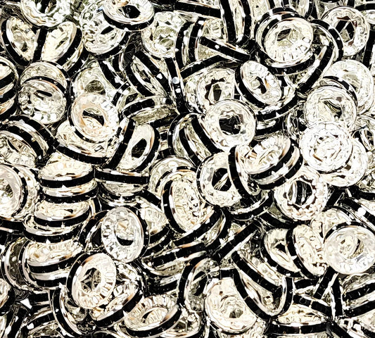 12mm Black Large hole Rhinestone (Spacers)