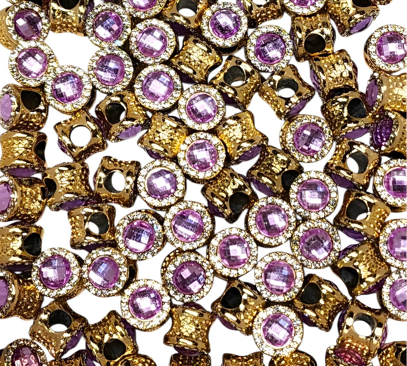 Purple Gold Round Gemstone Spacer Beads