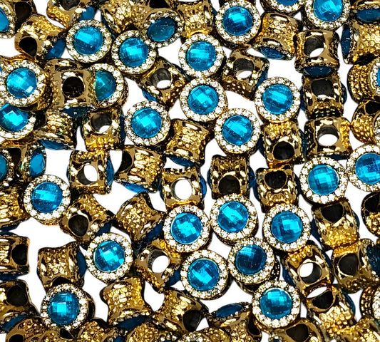 Blue Gold Round Gemstone Spacer Beads