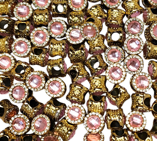 Pink Gold Round Gemstone Spacer Beads