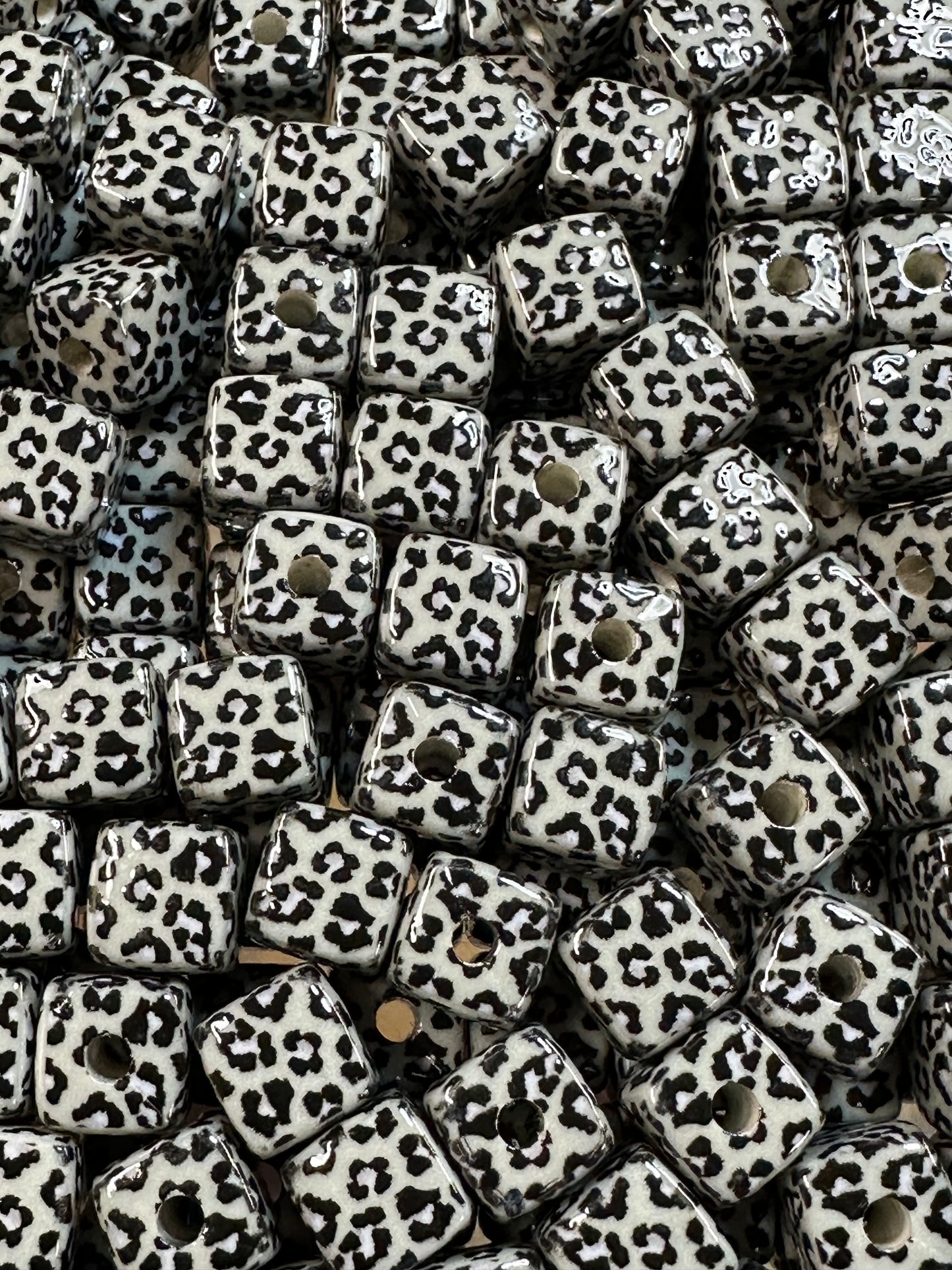White Leopard Square 16mm Beads (Acrylic Beads)