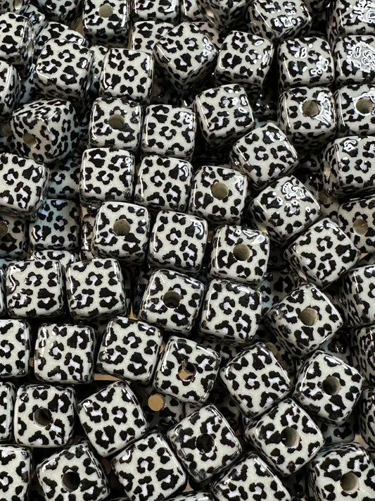 White Leopard Square 16mm Beads (Acrylic Beads)
