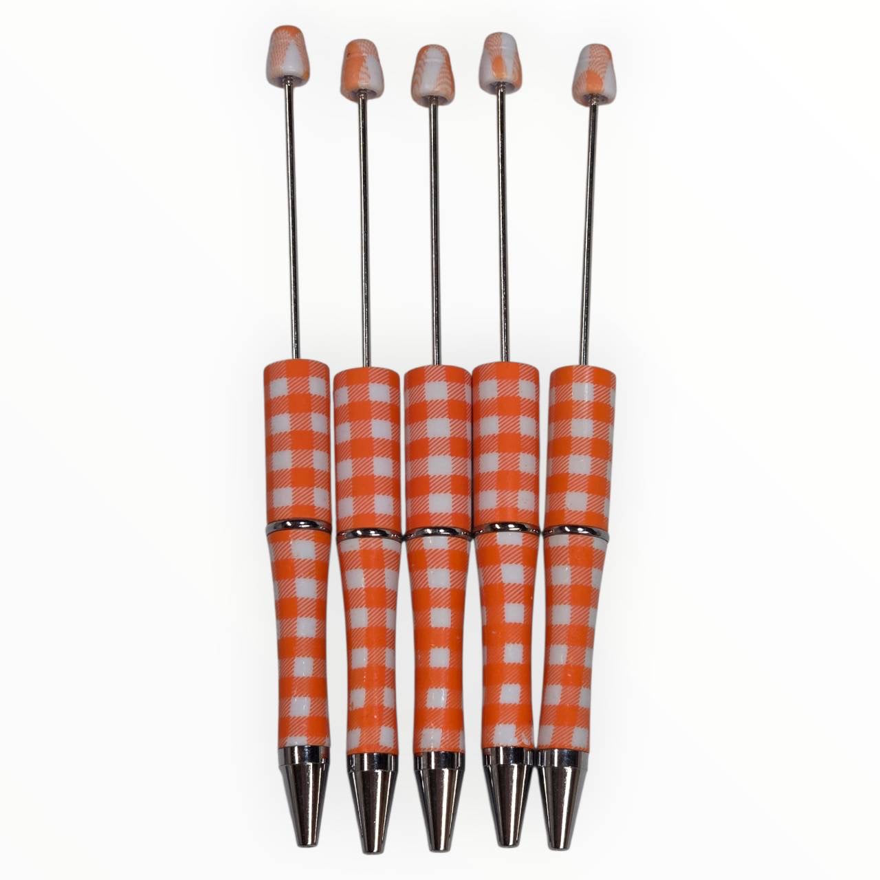Orange Plaid Beadable Pens (5 Pack)