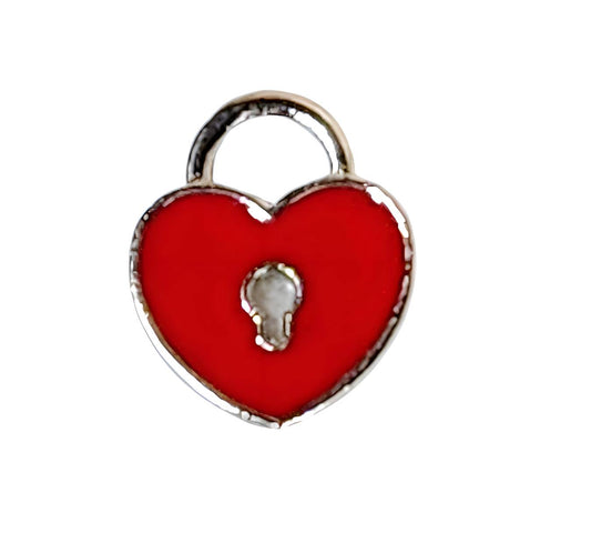 Ruby Heart Lock Silver Plated Charms