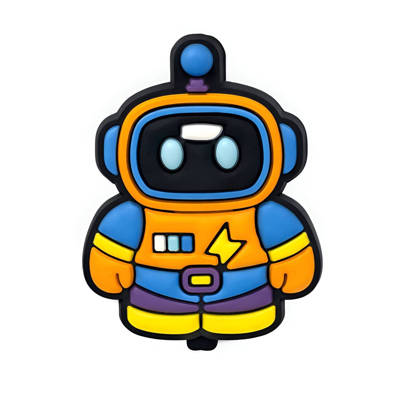 Cute robot silicone focal bead featuring a colorful robot character with blue, orange, and yellow accents.