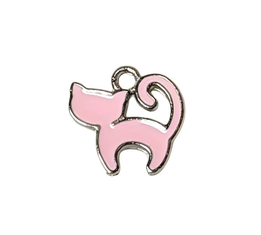 Pink Cat Silver Plated Charms