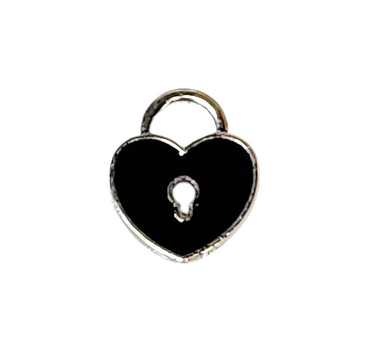 Black Heart Lock Silver Plated Charms