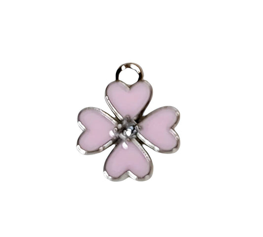 Pink Flower Petal Silver Plated Charms