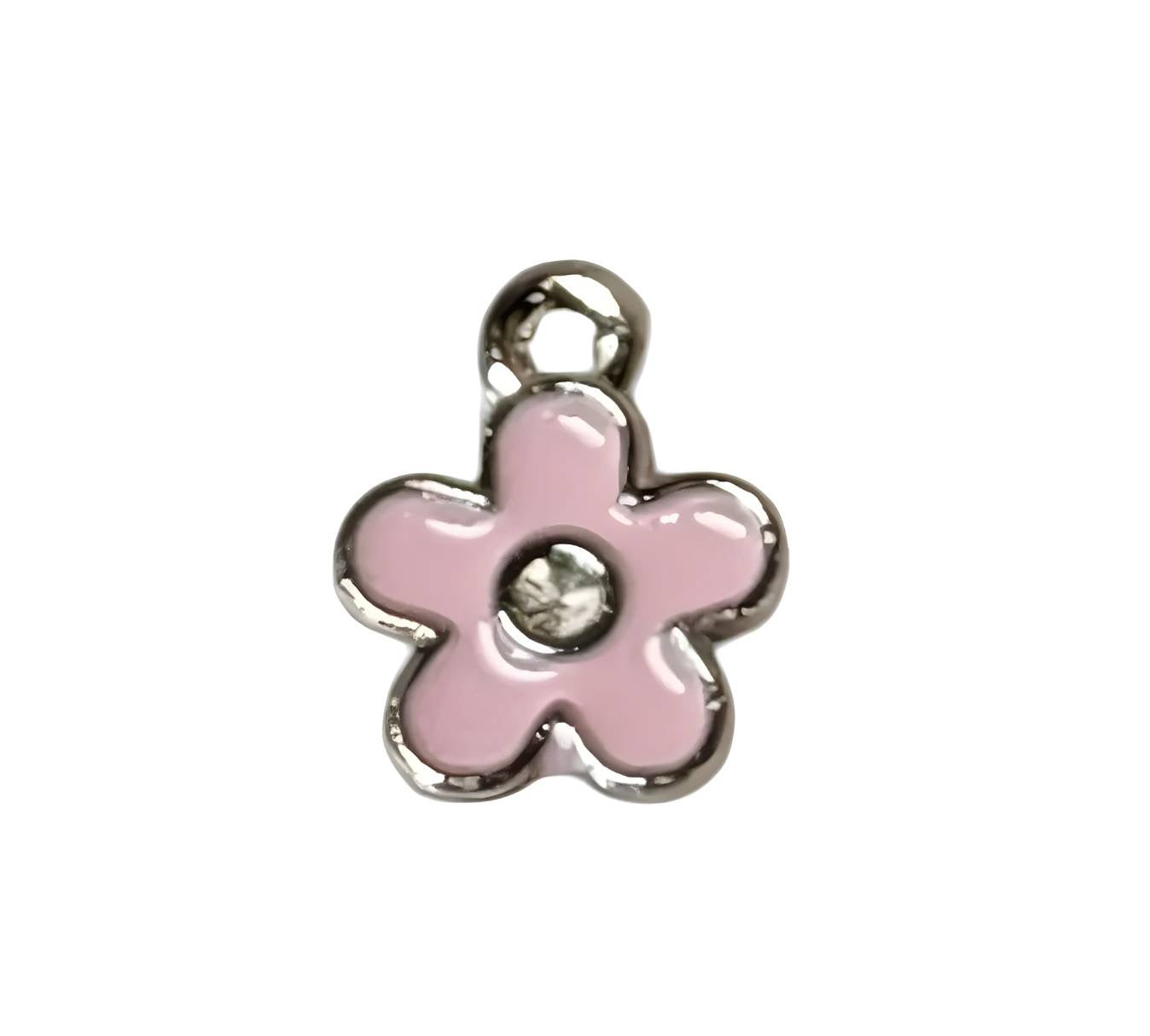 Pink Flower Silver Plated Charms