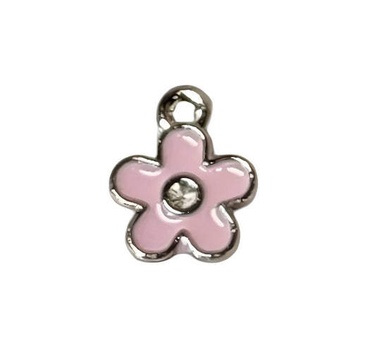 Pink Flower Silver Plated Charms