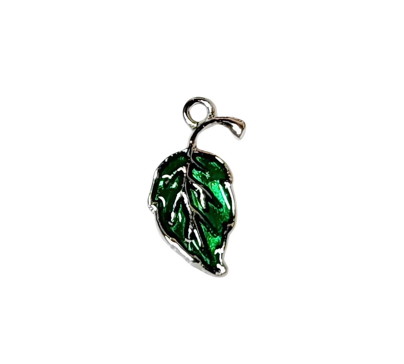 Green Leaf Silver Plated Charms