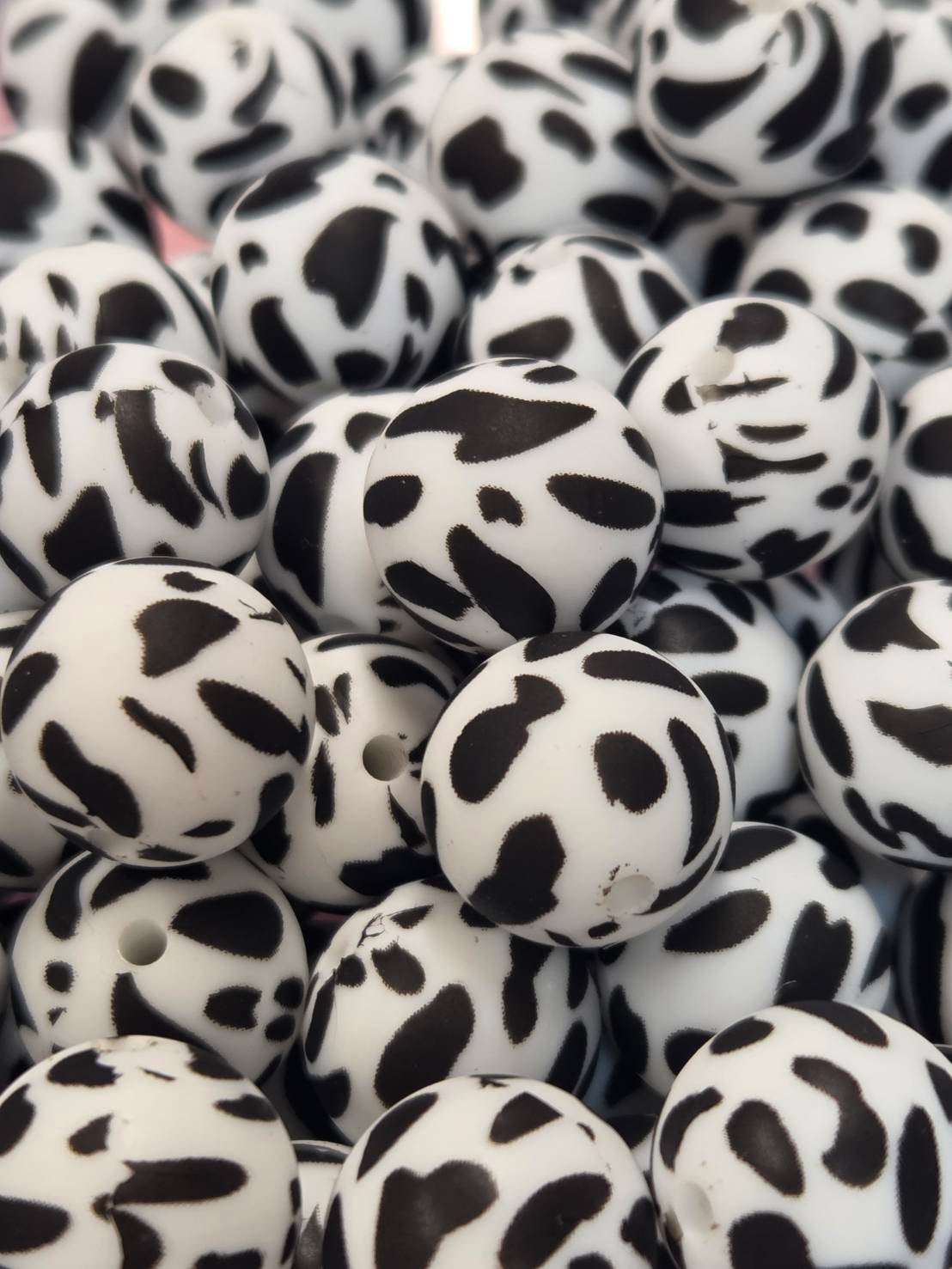 Cow Print 15mm Silicon Beads