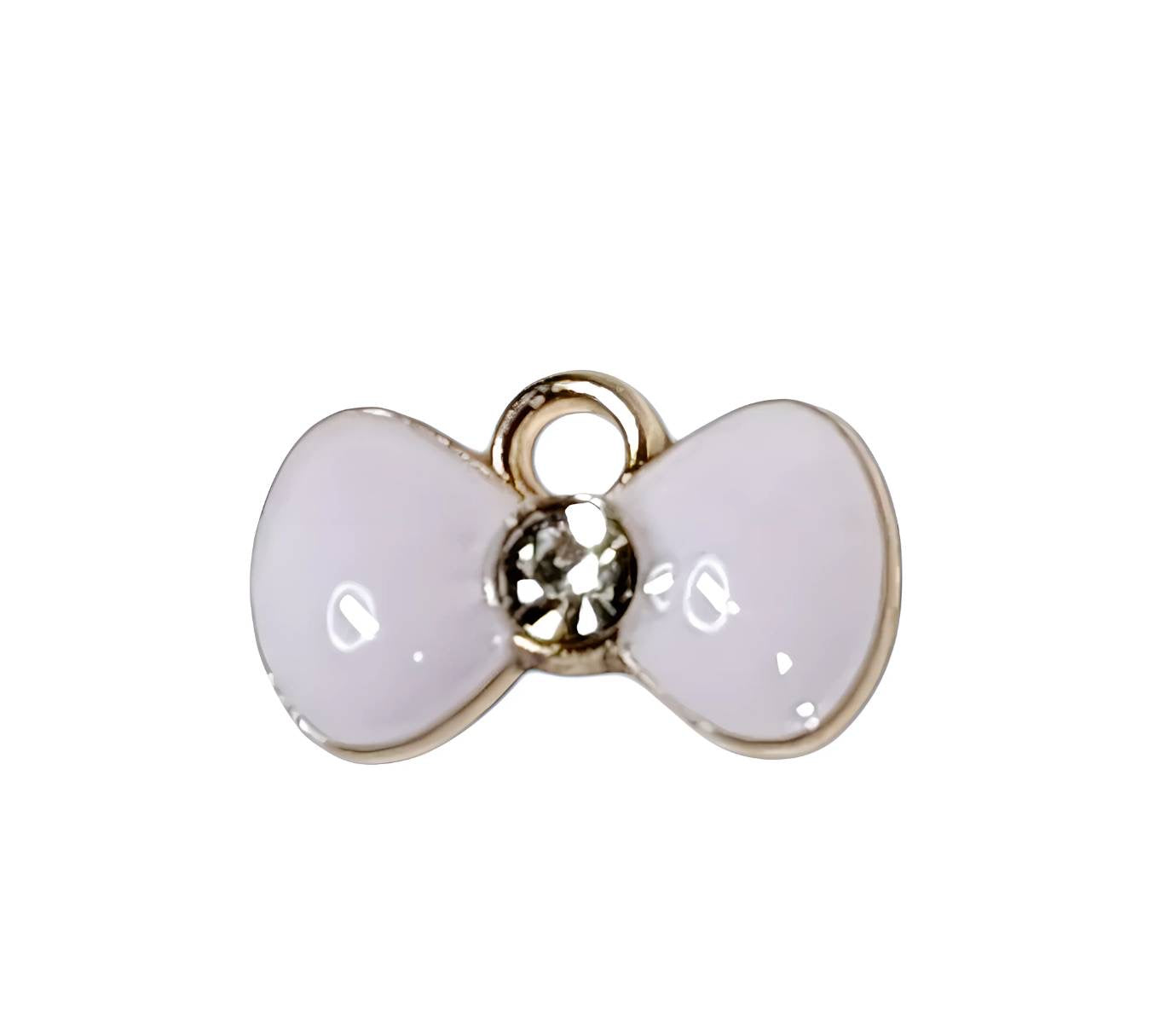 White Rhinestone Bow Gold Plated Charms