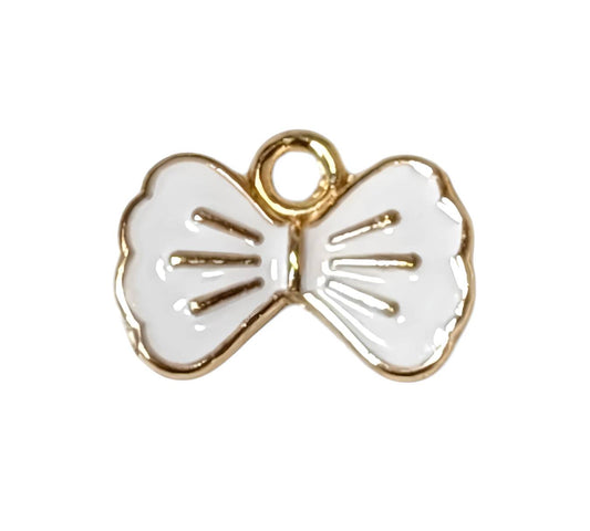 White Rhinestone Bow Gold Plated Charms