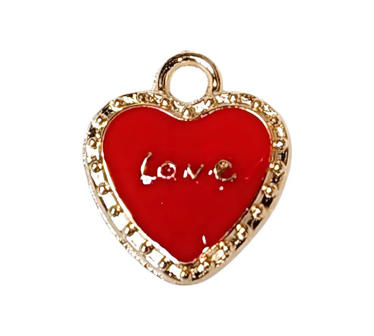 Red Love heart Gold Plated Charms