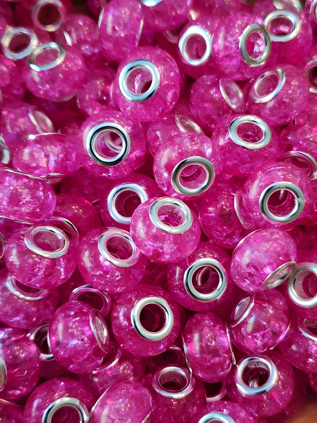 Hot Pink Crackle (Large Hole Spacers)