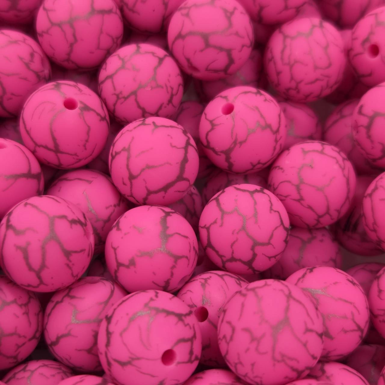 Electric Vein Pink 15mm Printed Silicone Beads